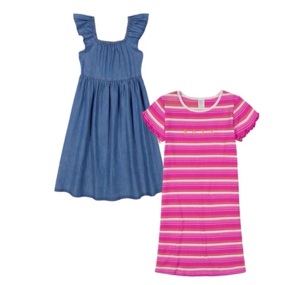 ROXY Girls Blue Pink White Striped Dress Size Small NWT